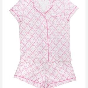 LoveShackFancy x Roller Rabbit Pink and White bows Pajama Set
